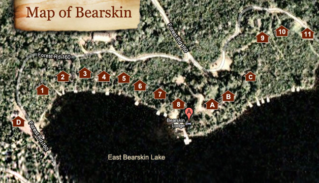 Map of Bearskin Lodge with cabin numbers